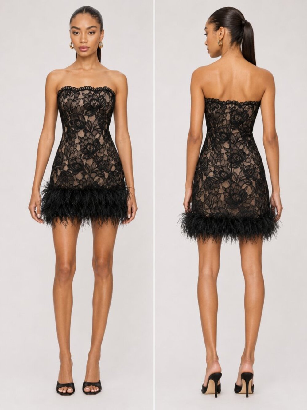 Tadashi Shoji Lace Feather Hem Cocktail Dress Black Size 2